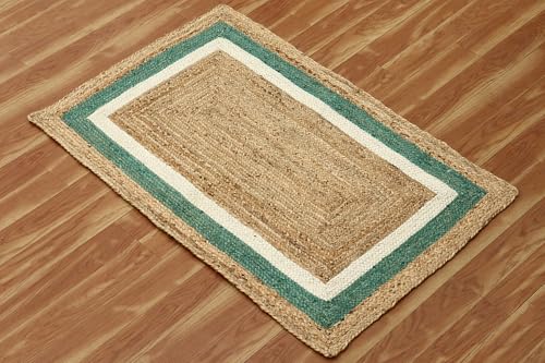 Tapis à tissage plat beige et bleu turquoise facile à nettoyer pour salon - 6