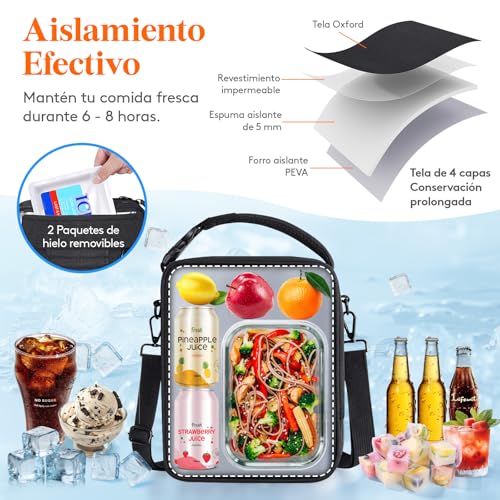Miniatura 2 de Lifewit Bolsa Termica Porta Alimentos Expandible, Nevera Bolsa Comida Trabajo Con 2 Bolsas De Hielo, Nevera Portatil Pequeña Para Playa, Picnic, Viaje, Negro, 6.5l