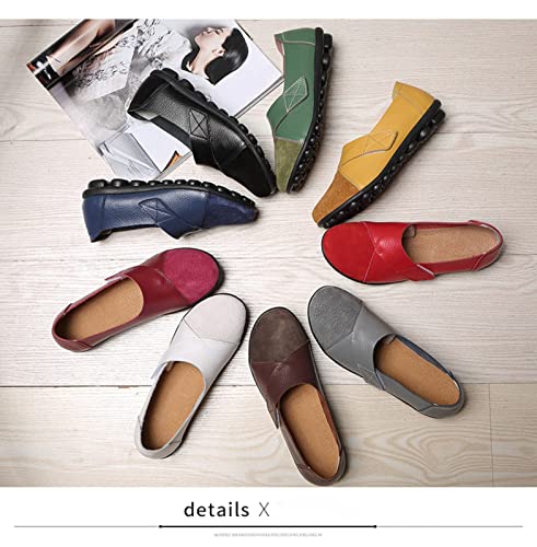Image of Ladies Leather Slip On Flat Loafers,Low Top Casual Walking Nurse Shoes,Outdoor Versatile Trendy Driving Shoes.