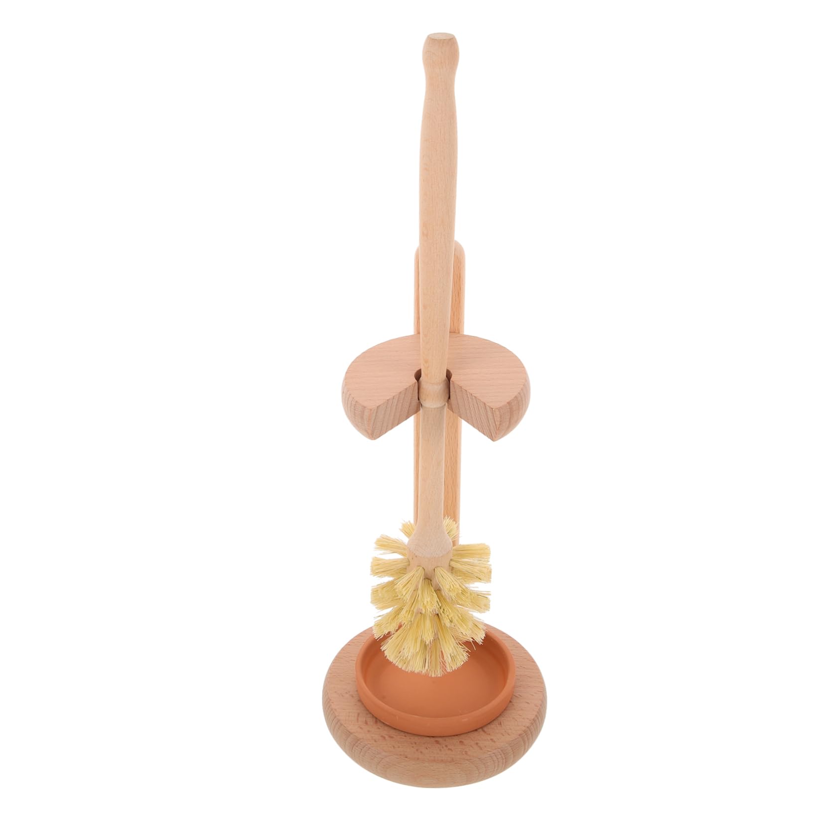 Cepillo de Limpieza para Inodoro de Mango Largo 1 Set | Base de Madera y Cerámica, Color Khaki, Uso en Baño y Hotel, Limpieza sin Rincones Muertos