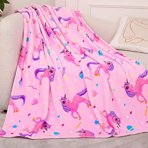 Inhand Unicorn Print Blanket, Fuzzy Baby Girl Unicorn Print Throw Blankets For Couch, Kids Fleece Throw Blanket, Soft Warm Plush Unicorn Toddler Blanket, Flannel Throw Blankets For Children, 40''X50'' #TOP6
