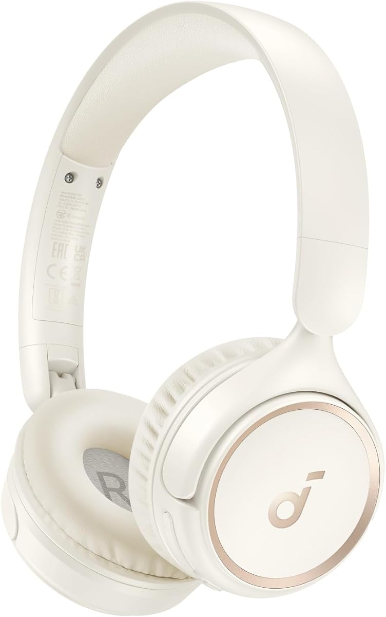 Soundcore H30i Wireless On-Ear Headphones, Foldable Design, Pure Bass, 70H Playtime, Bluetooth 5.3, Lightweight and Comfortable, App Connectivity, Multipoint Connection (White) (Renewed)