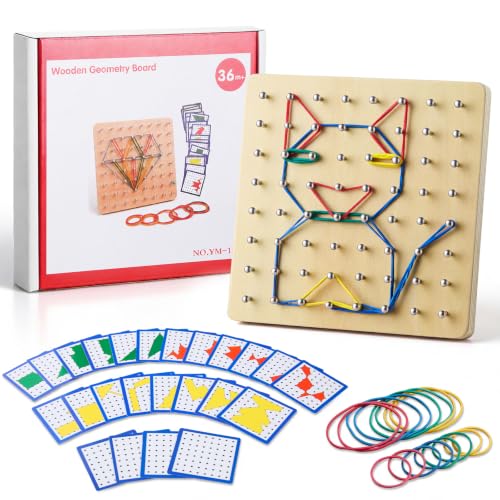 Homealexa Holz Geoboard Set Geometriebrett Montessori Holz Spielzeug für Kinder, Inspirieren die Phantasie und Kreativität des Kinders