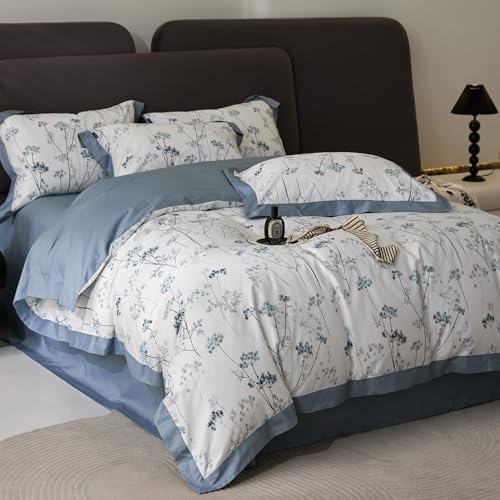 Vm Vougemarket Blue White Duvet Cover Set King With Dandelion Botanical Comforter Cover With Zipper Closure,3 Pieces Cotton Bedding Set thumb #5