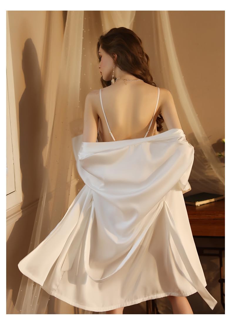 Robe De Chambre Ensemble Nuisette/Robe De Chambre Sexy en Satin Et Dentelle pour Femme