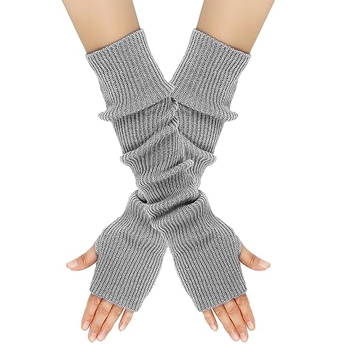 EQLEF Winter Arm Warmers Wrist Warmers Long Fingerless Gloves Knitted Arm Warmers & Muffs Knitted WomenS Gloves for Winter (Grey 15.75 * 2.6in)