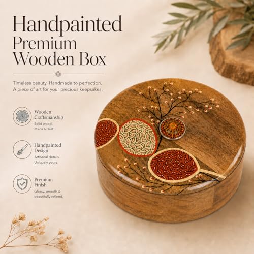 Image of Artysta 'Cherry Blossom' Wooden Chapati Box | Wooden Casserole For Roti | Chapati Box For Kitchen | Roti Box with Lid | Housewarming Gifts | Handpainted Roti Box | Mango Wood 8inch, 1080ml