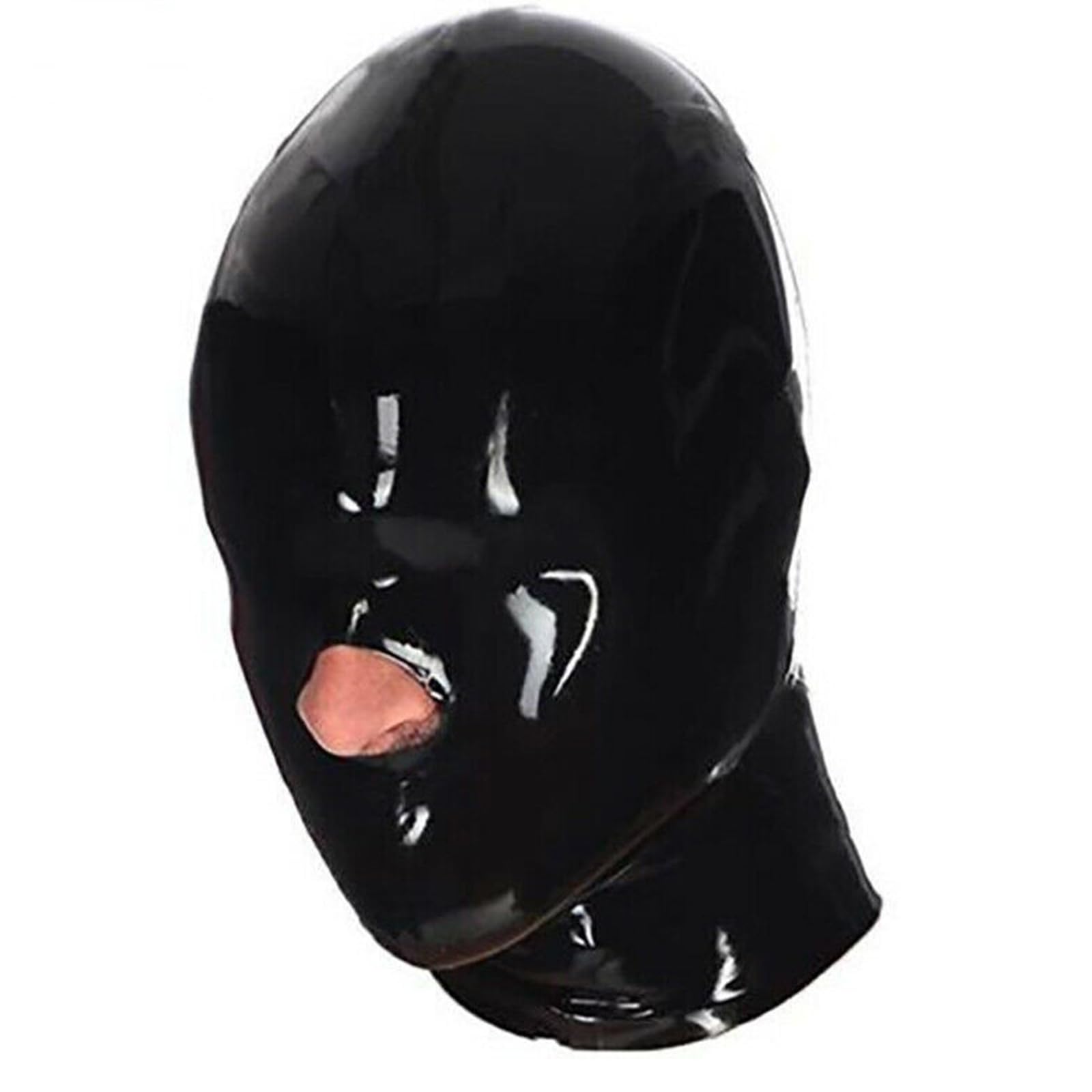 PRLBESL BDSM Latex Hood Mask Full Cover Latex Hood for Adult Couple Game Handmade Exposed Nose Elastic Breathable(Size:XXL-73CM)