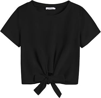 Arshiner Girls Short Sleeve Shirts Tie Knot Front Tops for Girls Cute Tees