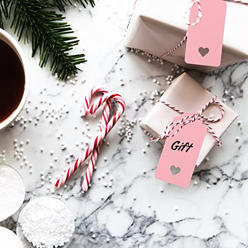 Pink Kraft Paper Gift Tags - 100PCS, 4cm x 9cm Lovely Hollow Heart Wedding Favor Name Cards With 20M Red White Cotton String for Luggage and DIY - Image 5
