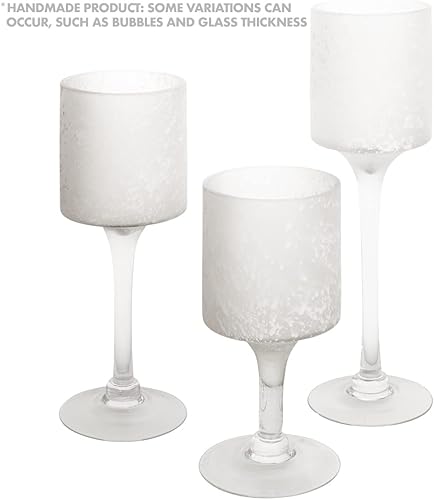 Miniatura 6 de Koyal Wholesale Juego de 3 portavelas blanco esmerilado, de tallo largo, juego de 3 portavelas flotantes de vidrio blanco esmerilado, portavelas