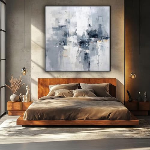 Cuadro abstracto gris y blanco de 90x90cm para salón 5