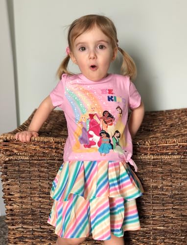 Image of Disney Frozen Elsa Stitch Minnie Princess Toddler Girls' T-Shirt & Double Ruffle Skirt 2 Piece Outfit Summer Clothes Set 2-9Y