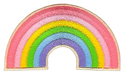 Écusson thermocollant - Motif arc-en-ciel - Rose - Taille : 7,2 x 4,2 cm