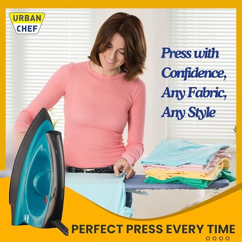 Image of Urban Chef Ease Pro Iron Press |1 Year Warranty|1000 Watt, Iron Box, Press Iron, Electric Iron,Dry Iron,Iron for Clothes, Press, Light Weight, Non-Stick Coated Heavy Sole Plate-Turquoise & Black