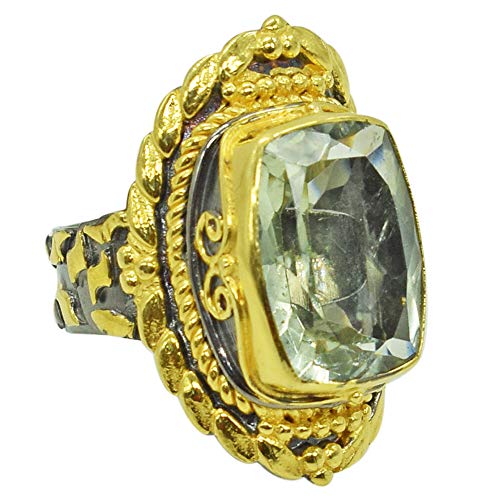 Bague améthyste verte naturelle et argent 925 rhodié noir d'exception