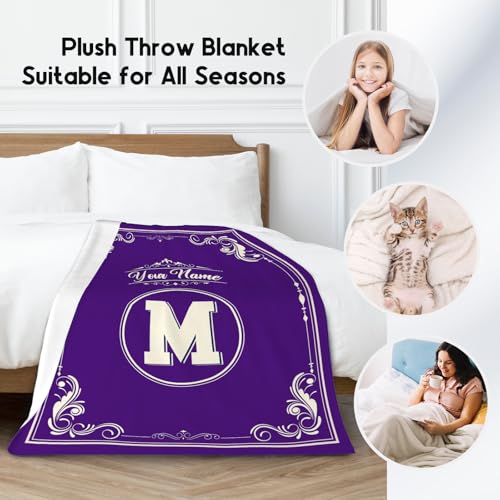 Personalized Blanket with Name, Initial Throws Gift for Girls, Soft Anniversary Birthday Gifts for Her, Cozy Flannel Throw Blankets for Couch Sofa, 40x50 Inches