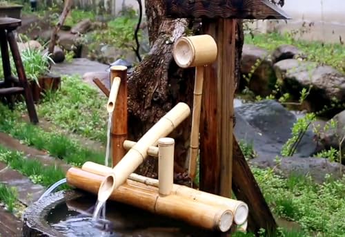 Fontana in bambù fatta a mano con pompa per decorazione da giardino giapponese 65 cm fontana da giardino
