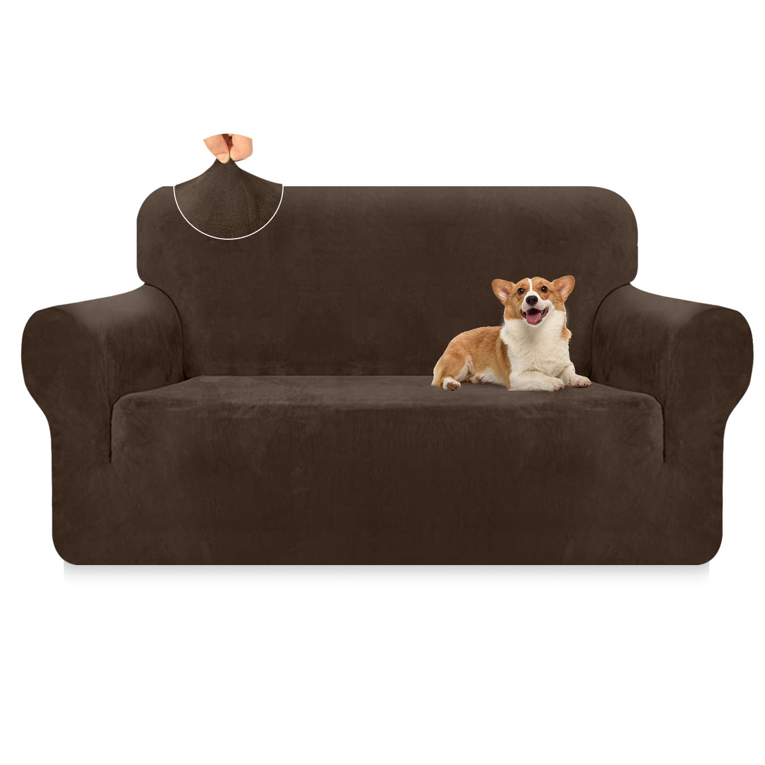 Granbest Premium Thicken Plush Velvet Sofa Cover High Stretch Couch Cover Super Soft Sofa Slipcover Luxury Furniture Protector for Pets and Kids (2 Seater, Khaki Green) — image 1