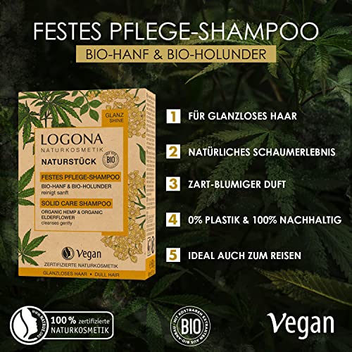 LOGONA Naturkosmetik Champú para el cabello sólido para un cabello más brillante y naturalmente saludable, champú bar con fórmula vegana de cáñamo orgánico y saúco orgánico, como jabón para el - Imagen 3