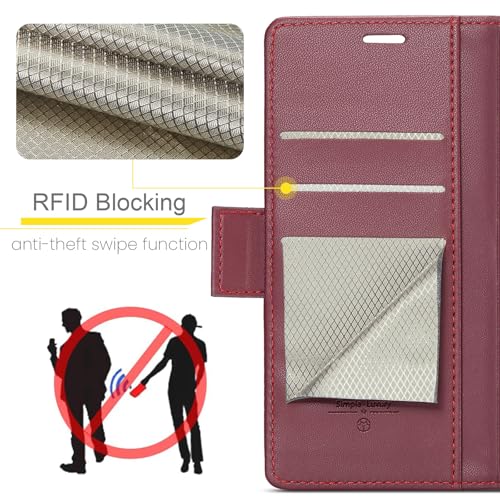 HAII for Samsung Galaxy S26 Plus Wallet Flip Case, with Credit Card RFID Blocking Credit Card Magnetic Closure Protective Phone Cover Slot Kickstand Women Men for Samsung S26 Plus (Red) by HAII - Image 3