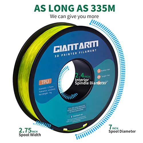 Image of GIANTARM TPU Filament 1.75mm Flexible Soft 3D Printer Consumables Grass Yellow,95A 1kg Spool (2.2 lbs.), Dimensional Accuracy + /- 0.05 mm
