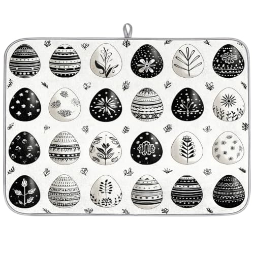 Axurera Tapete de secado de platos bohemio en blanco y negro para encimera de cocina, tapete escurridor de platos absorbente, lavable, para escurridores de encimera, 61 x 46 cm