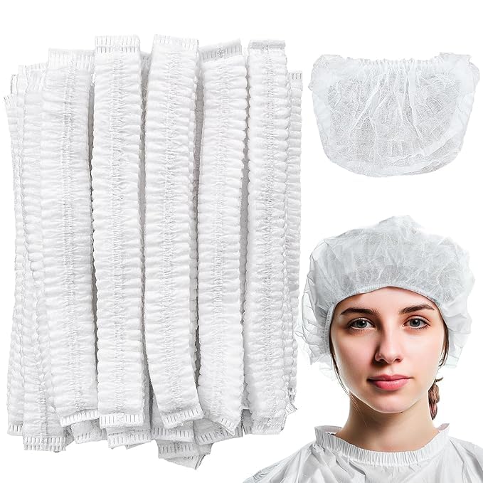 Image of Disposable Bouffant Caps for Women & Men | Non Woven Hair Net Cap | Elastic Head Cover for Hospital, Kitchen, Food Industry, Spa & Salon Use (White, PAck Of 100)