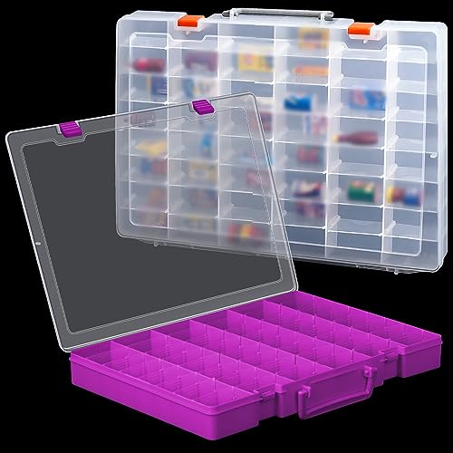Image of Juexica 2 Pcs Large 48 Grids Plastic Storage Bead Organizer Box, Tackle Box, Compartment Organizer Container with Adjustable Dividers for Jewelry Art Crafts Toys Screw Small Parts(Clear, Purple)