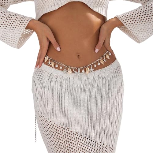 Sexy Pearl Waist Chain Belt Summer Big Starfish Body Chain Simple Shell Conch Tassel Belly Link Chain Jewelry for Women2