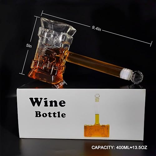 Miniatura 3 de Decantador con tapón hermético, botella de alcohol de vidrio de licor para vino, bourbon, tequila, jugo de vodka, martillo único, divertido regalo