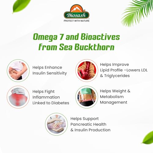 Image of Biosash Sea Buckthorn DIABO Juice 750ml | From Certified Organic Berries, Cold-Pressed | Rich in Omega 3 6 7 9, Vitamins & Antioxidants | Herbal extracts for Sugar control | No Added | 150 Serves