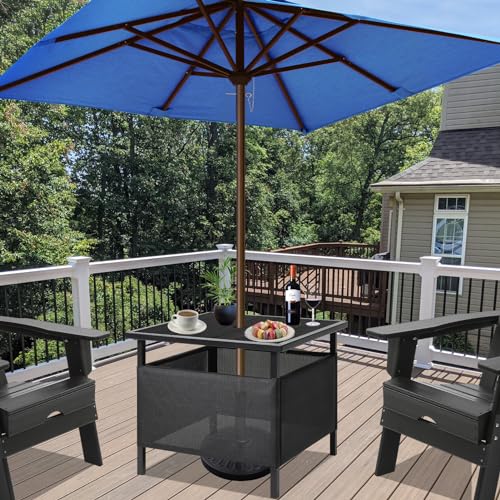 image for LZRS Adirondack Square Outdoor Side Table with Umbrella Hole, Pool Com