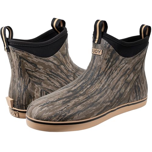 Image of Buoy Boots Men's Waterproof Rubber Fishing & Deck Boots, Ankle Rain Boots | Rubber Construction, Neoprene Lining, EVA Foam Insole, Slip-Resistant Non-Marking Outsole for Fishing, Boating & Wet Decks
