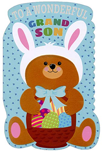 Pictura Fuzzy Teddy Bear Wearing Rabbit Ears Easter Card for Grandson
