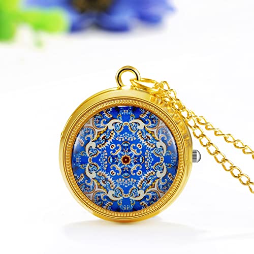 JewelryWe Vintage Pocket Watch for Women Classic Gold Plated Round Analog Quartz Watch Clock Pendant Necklace Watch with Chain - Image 6