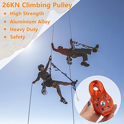Awstroe 26Kn Climbing Pulley, Heavy Duty Single Swivel Rope Pulley Block For Under 12Mm Rope, Aluminum Outdoor Climbing Pulley Climbing Fixed Mountaineering Rope Rock For Rescue/Aloft Work/Rappelling #TOP1