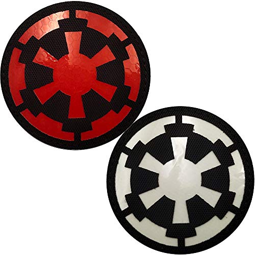 2 Pack Glow Dark Jedi Order Jedi Knight Imperial Galactic Empire Logo Symbol Sticker IR Infrared Reflective Patch, Hook and Loop Fastener Tactical Military Morale Appliques Emblem Badges