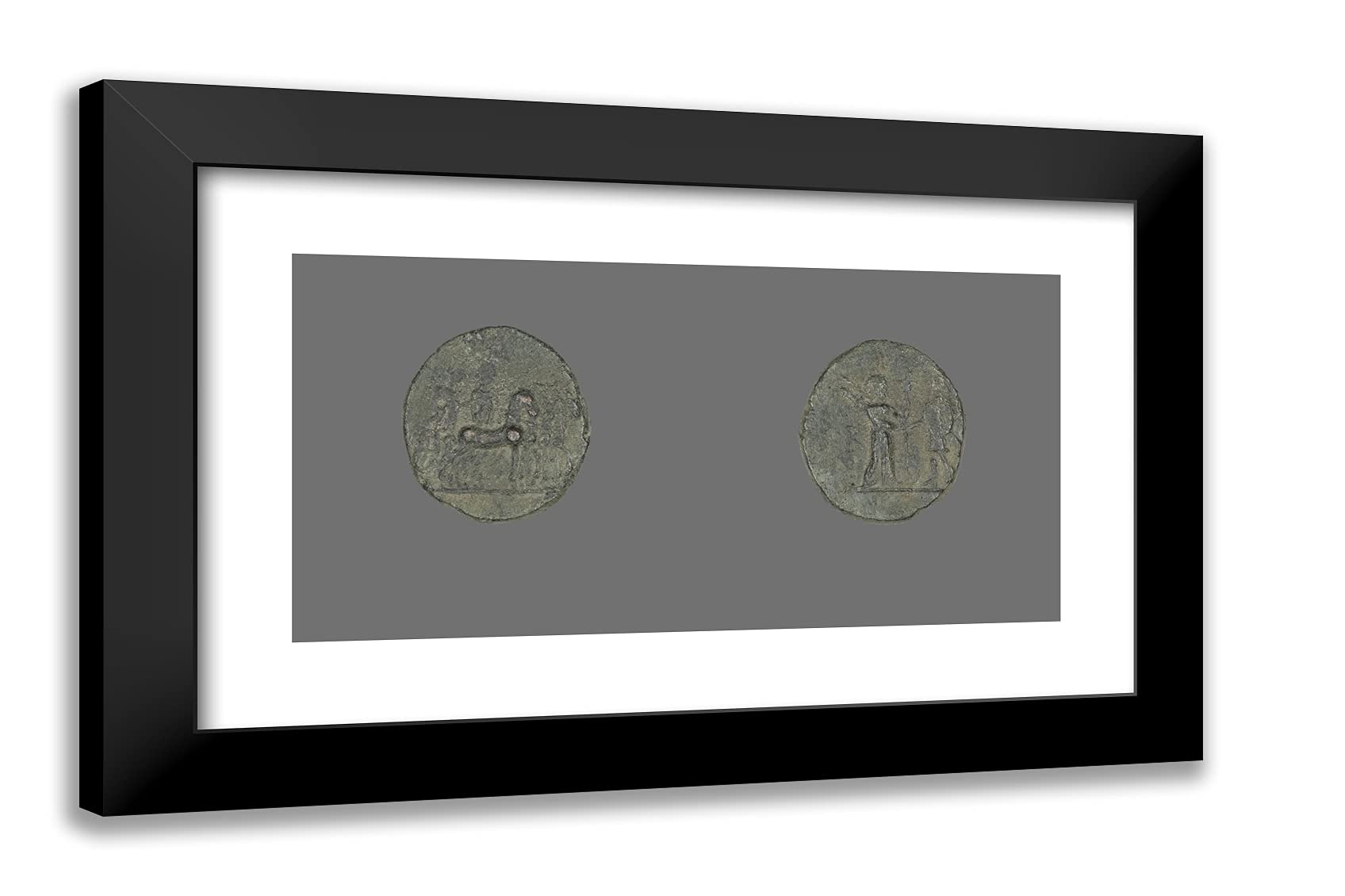 Ancient Greek 24x16 Black Modern Framed Art Print Titled Coin Depicting The Goddess Artemis