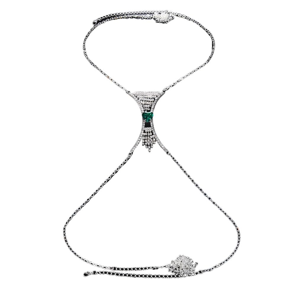 Body Chain Chest Chain Rhinestone Fringed Bra Chain Crystal Bikini Lingerie Woman Sexy Nightclub Clothing (Golden)