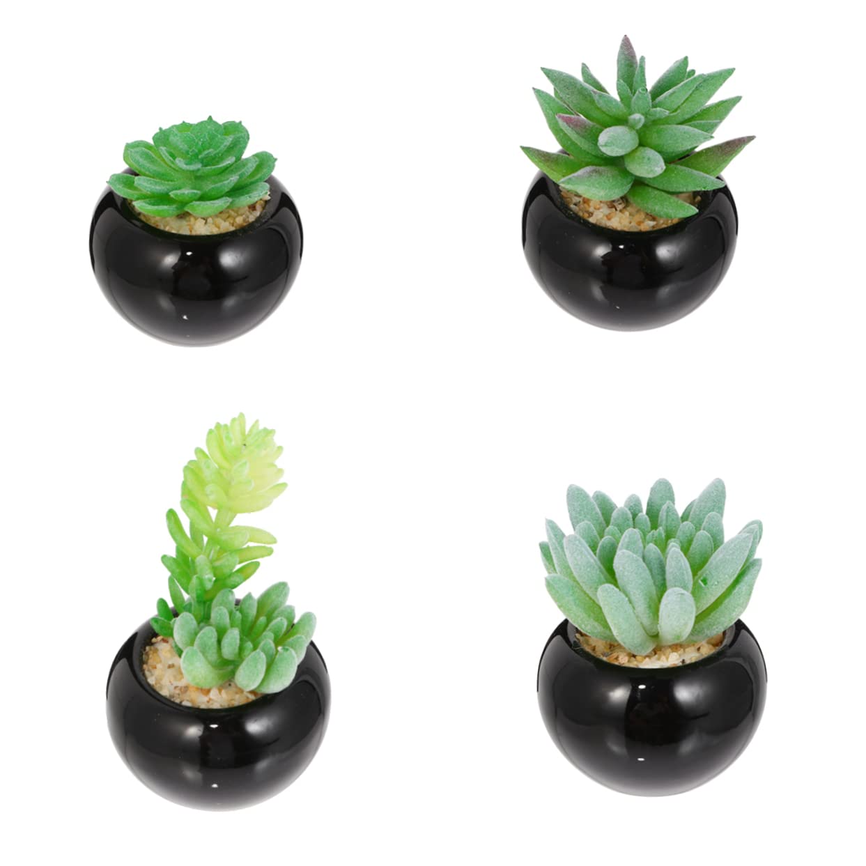 Cabilock Mini Bonsaï de Succulentes Artificielles en Pot Noir 4 Pièces