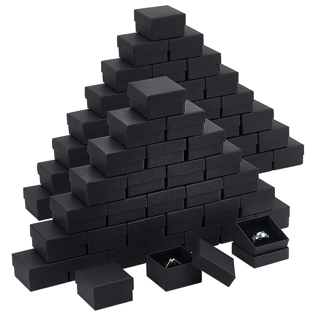 80 Scatoline Regalo Nere Per Gioielli - Porta Anelli E Orecchini In Cartone (52x52x32 Mm) - Foto 2