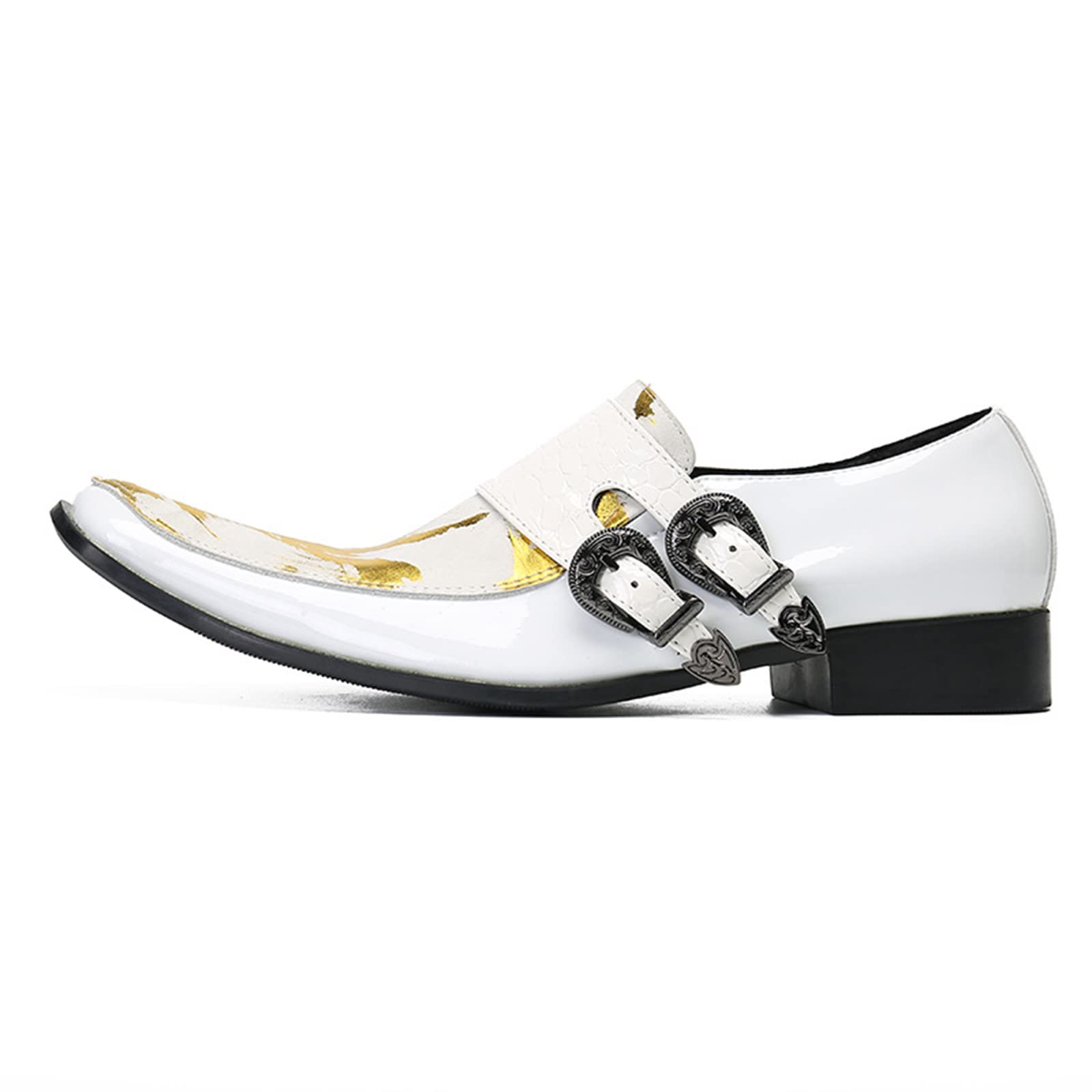 Scarpe Eleganti in Pelle Verniciata da Uomo, Scarpe da Sposa Scarpe Oxford Dorate Scarpe Eleganti a Punta firmate di Grandi Dimensioni(44.5EU