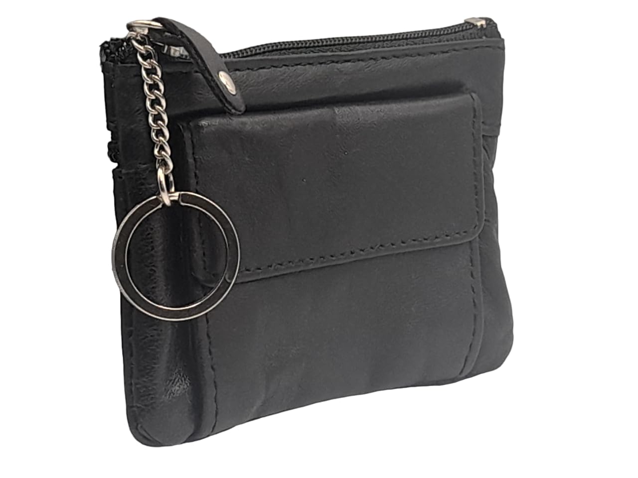 AKSHIDEGenuine Leather Womens/Mens Coin Purses Double Zip Coin for Cash Change Wallet Key- Holder Money Pouch-AKS-KA-104 (Black)