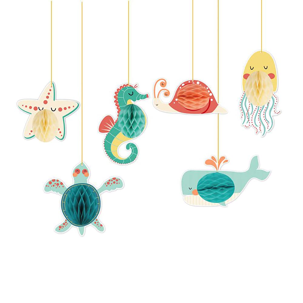 ANCLLO 6 pieces Birthday Party Honeycomb Ornaments Ocean Theme Underwater World Children's Birthday Kindergarten