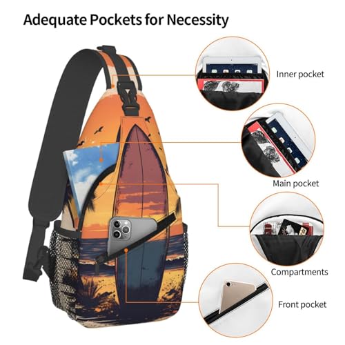 Surfboard Palm Tree Multi Functional Adjustable Single Shoulder Crossbody Bag,Casual Chest Bag, Suitable For Daily Travel,Unisex4