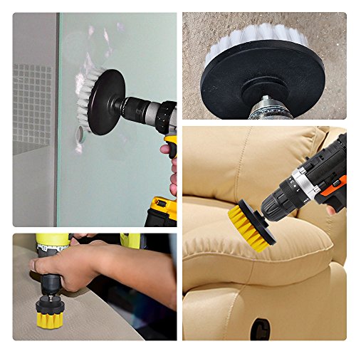 Hifrom Drill Brush - 4 Inch Power Drill Attachment Soft Bristle White Quick Change Shaft Scrub Cleaning Brush For Carpet, Upholstery, Leather, Glass (White) #TOP6
