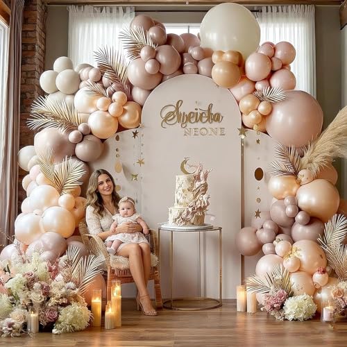 Image of Blush Pink Balloon Garland Double Stuffed Ivory White Balloons Rose Pink Chrome Champagne Gold Balloons Neutral Balloon Arch Kit For Baby Shower Birthday Wedding Engagement Party Decorations