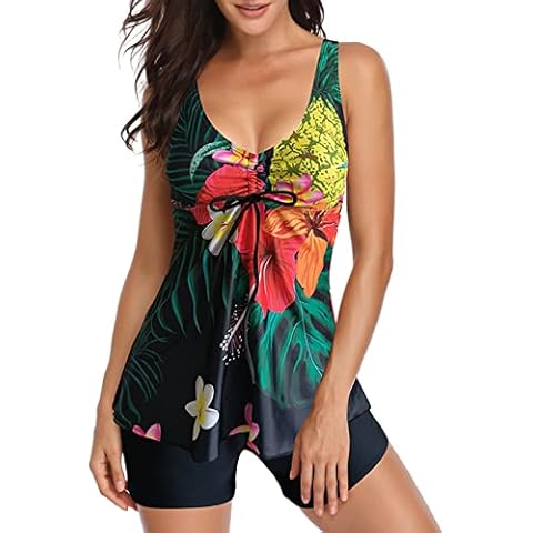 Floral Halter Tankini Set with Shorts Cover