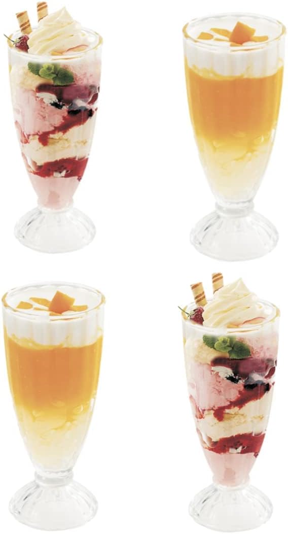 Set of 4 Dessert Glasses 360m Ice Cream Cups Cocktail Milkshake Drinking Glasses Long Fountain Style Glassware for Sundaes and Desserts Retro Knickerbocker Glory Glass